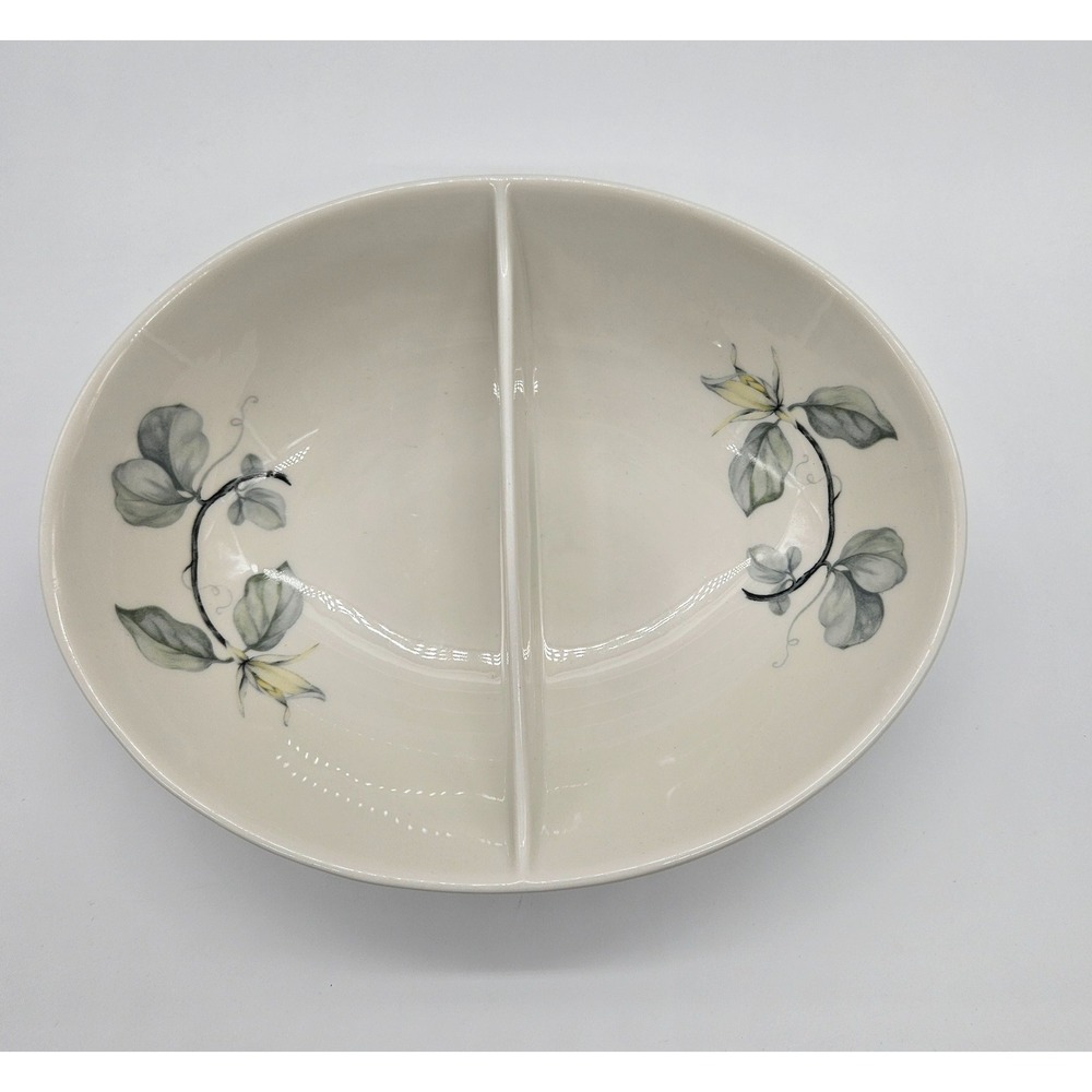 Vintage Ceramic Divided Serving Dish Floral‎ Leaf Design Appetizer Condiment